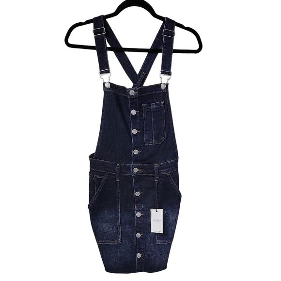 Judy Blue Stretchy Dark Blue Jean Overall Dress Womens Size Small NWT - Picture 1 of 12